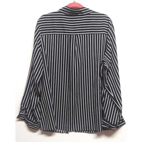 Notations striped shirt womens plus Sz 3x top black white STRETCH roll tab sleev - Picture 2 of 6